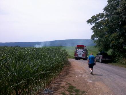 Fire behind a corn field